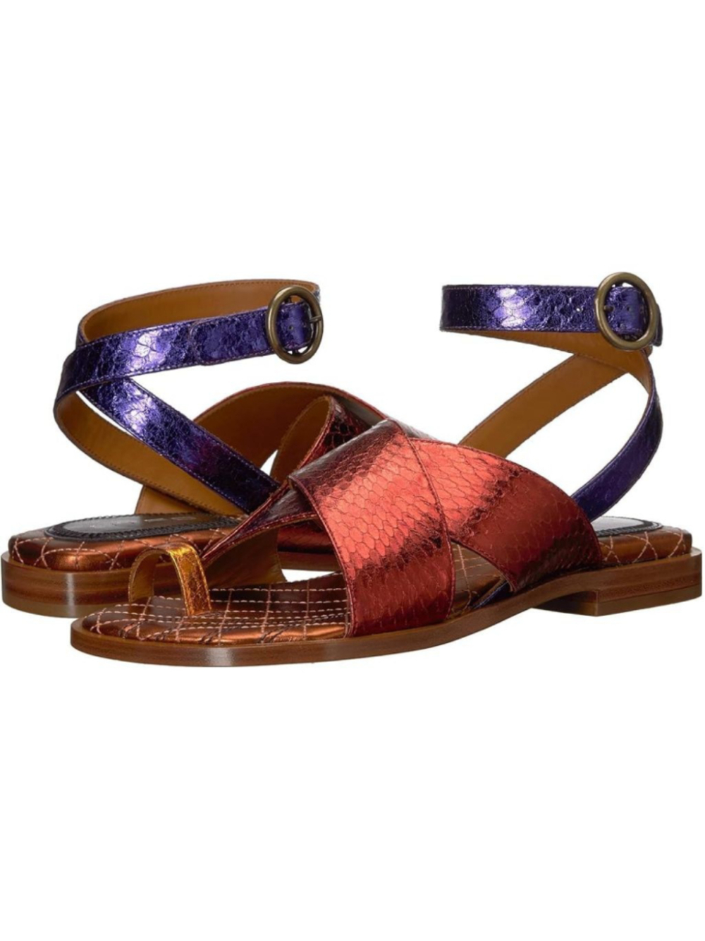 Etro Ayers Metallic Snake Sandals Size 38 US 8 Toe Cross Over Strap Ankle Wrap - Picture 13 of 14